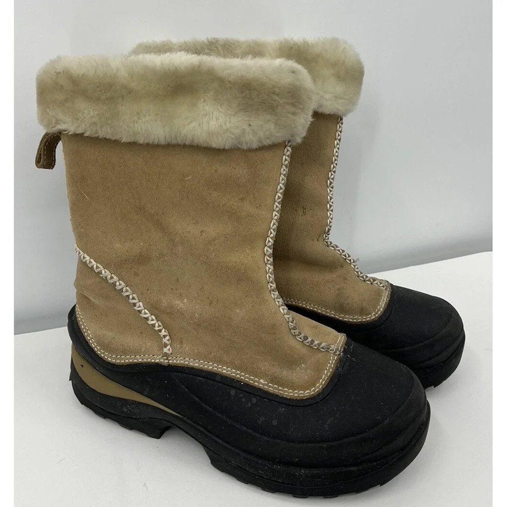 Lands' End Women's Pull On Suede Faux Fur Lined Boots Size 7 Waterproof